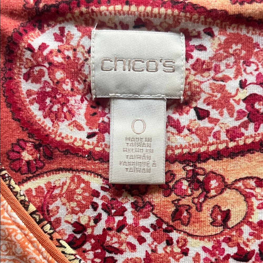 Chico's Vibrant Red and Orange Boho Patchwork Top Tunic Sz 0 - Picture 8 of 12
